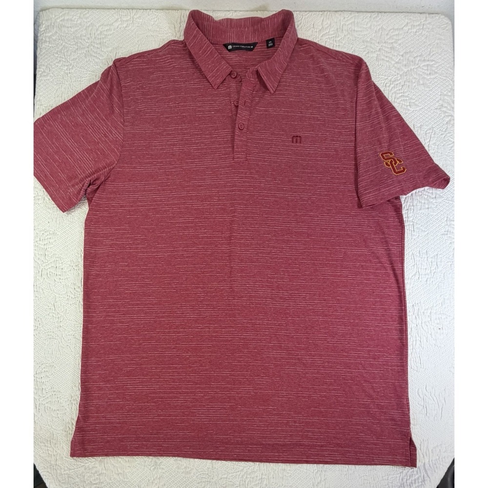 TravisMathew Polo Shirt Mens XXL Red USC Trojans Heathered Golf Performance‎ Top